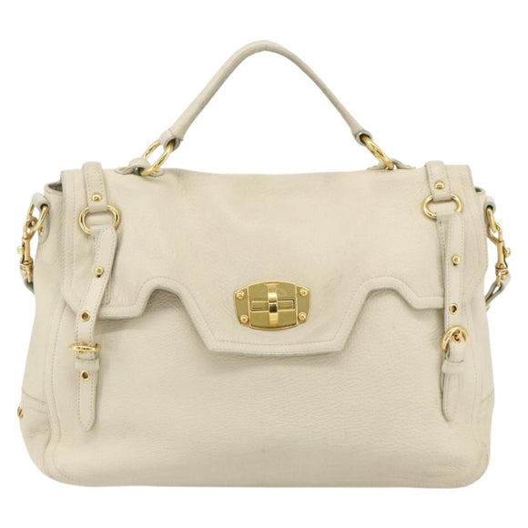 Miu Miu Hand Bag Leather 2way Ivory Gold Auth 175857