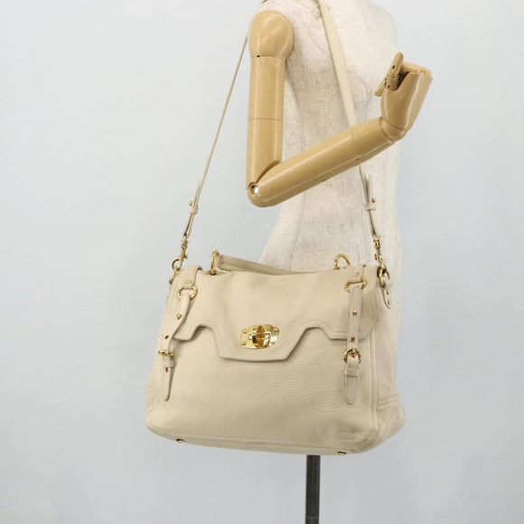 Miu Miu Hand Bag Leather 2way Ivory Gold Auth 175857