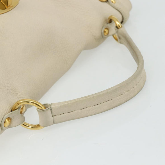 Miu Miu Hand Bag Leather 2way Ivory Gold Auth 175857