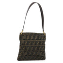 FENDI Zucca Canvas Shoulder Bag Black Brown Auth 175866-1