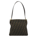 FENDI Zucca Canvas Shoulder Bag Black Brown Auth 175866-13