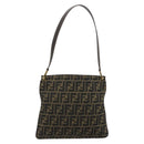 FENDI Zucca Canvas Shoulder Bag Black Brown Auth 175866-2