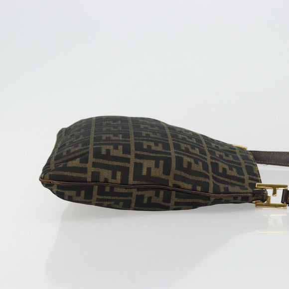 FENDI Zucca Canvas Shoulder Bag Black Brown Auth 175866