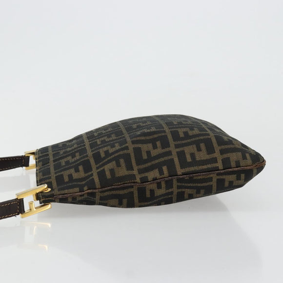 FENDI Zucca Canvas Shoulder Bag Black Brown Auth 175866