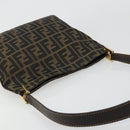 FENDI Zucca Canvas Shoulder Bag Black Brown Auth 175866-6