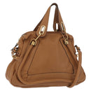 Chloe Paraty Hand Bag Leather 2way Brown Gold Auth 175870A-1