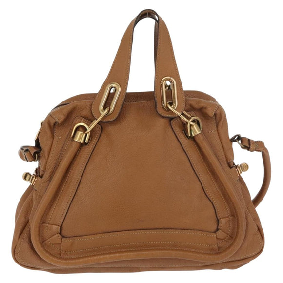 Chloe Paraty Hand Bag Leather 2way Brown Gold Auth 175870A