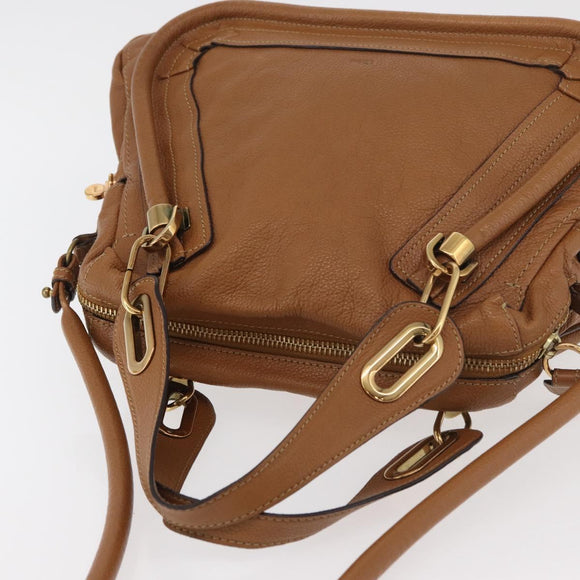Chloe Paraty Hand Bag Leather 2way Brown Gold Auth 175870A