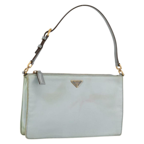 PRADA Accessory Pouch Nylon Light Blue Gold Auth 175876