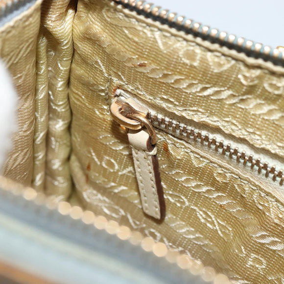 PRADA Accessory Pouch Nylon Light Blue Gold Auth 175876