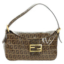 FENDI Zucchino Canvas Mamma Baguette Bag Coated Canvas Beige Gold Auth 175878SAM-1