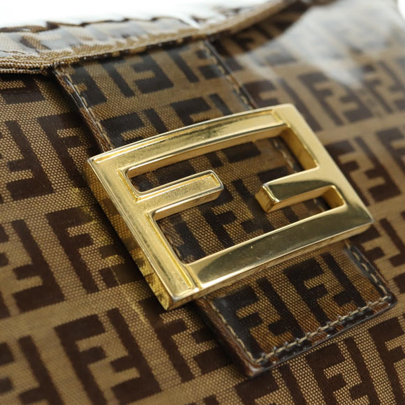 FENDI Zucchino Canvas Mamma Baguette Bag Coated Canvas Beige Gold Auth 175878SAM