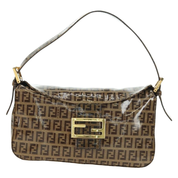 FENDI Zucchino Canvas Mamma Baguette Bag Coated Canvas Beige Gold Auth 175878SAM