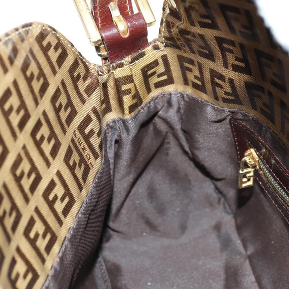 FENDI Zucchino Canvas Mamma Baguette Bag Coated Canvas Beige Gold Auth 175878SAM