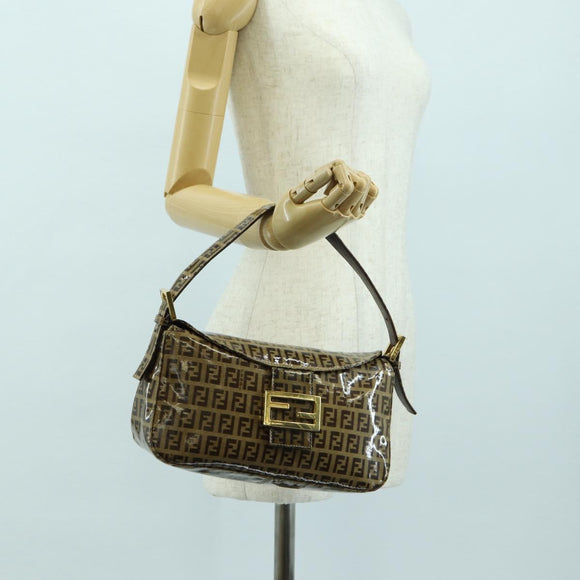 FENDI Zucchino Canvas Mamma Baguette Bag Coated Canvas Beige Gold Auth 175878SAM