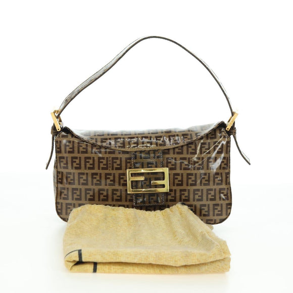 FENDI Zucchino Canvas Mamma Baguette Bag Coated Canvas Beige Gold Auth 175878SAM