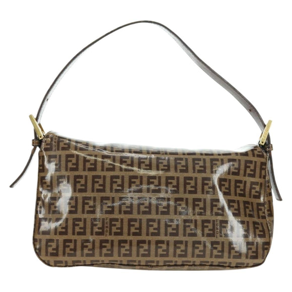 FENDI Zucchino Canvas Mamma Baguette Bag Coated Canvas Beige Gold Auth 175878SAM