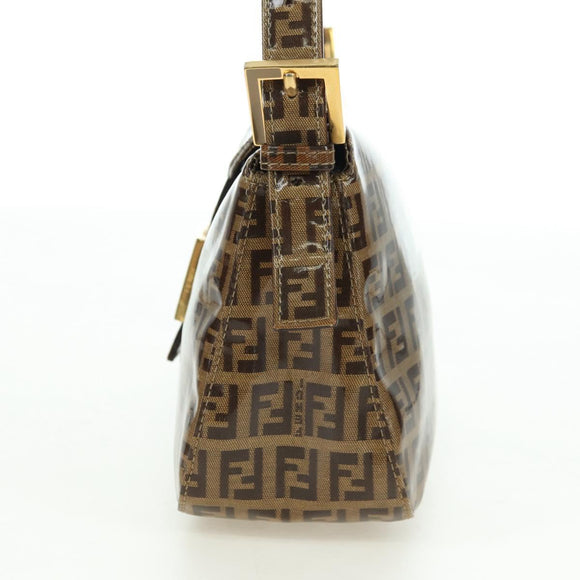 FENDI Zucchino Canvas Mamma Baguette Bag Coated Canvas Beige Gold Auth 175878SAM