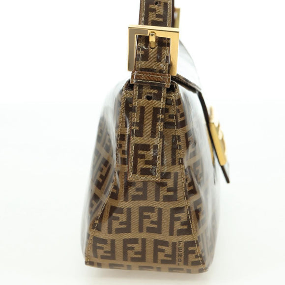FENDI Zucchino Canvas Mamma Baguette Bag Coated Canvas Beige Gold Auth 175878SAM
