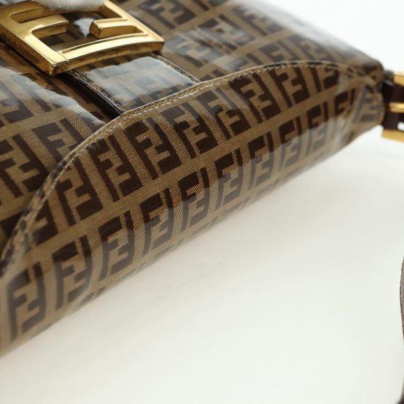 FENDI Zucchino Canvas Mamma Baguette Bag Coated Canvas Beige Gold Auth 175878SAM