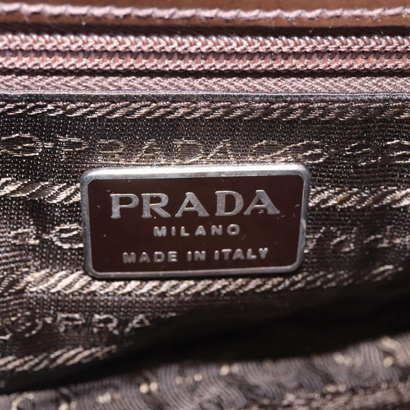PRADA Kunststof ketting schoudertas leer bruin zilver Auth 175882