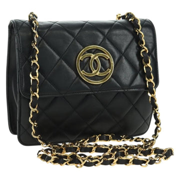 CHANEL Matelasse Chain Shoulder Bag Lamb Skin Black Gold CC Auth 175888SAV
