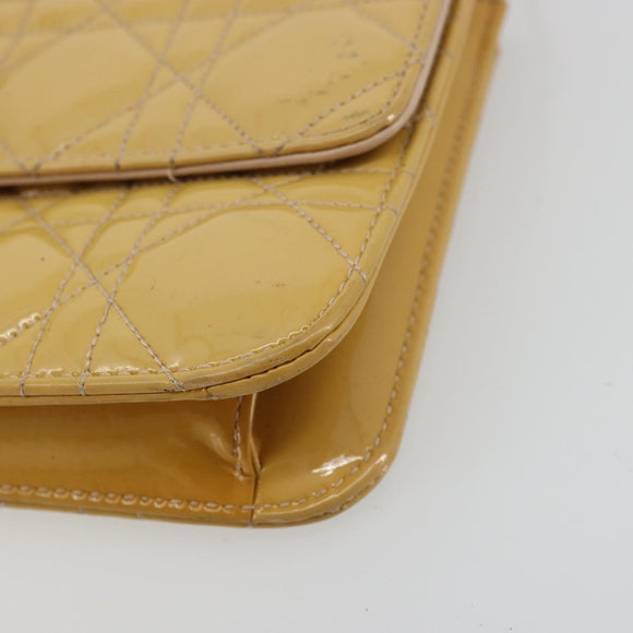 Christian Dior Canage Chain Shoulder Bag Patent Leather Beige Gold Auth 175889