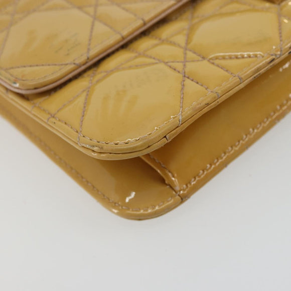 Christian Dior Canage Chain Shoulder Bag Patent Leather Beige Gold Auth 175889