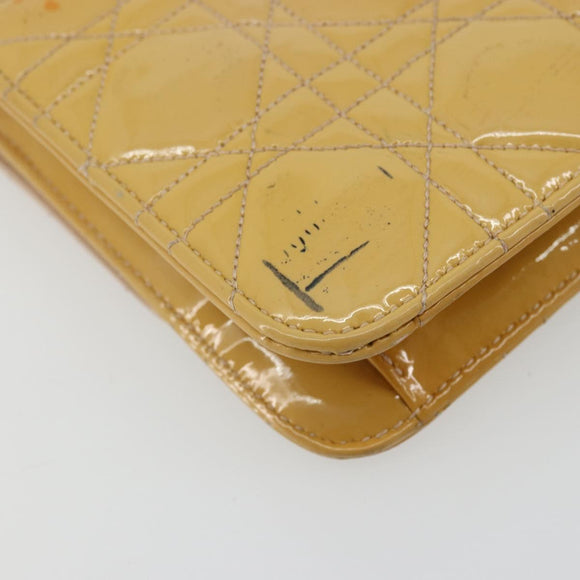 Christian Dior Canage Chain Shoulder Bag Patent Leather Beige Gold Auth 175889