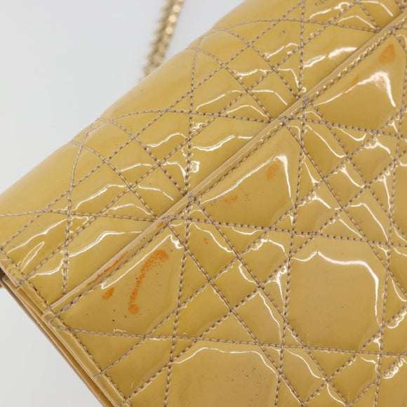 Christian Dior Canage Chain Shoulder Bag Patent Leather Beige Gold Auth 175889