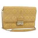 Christian Dior Canage Chain Shoulder Bag Patent Leather Beige Gold Auth 175889-1