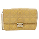 Christian Dior Canage Chain Shoulder Bag Patent Leather Beige Gold Auth 175889-13