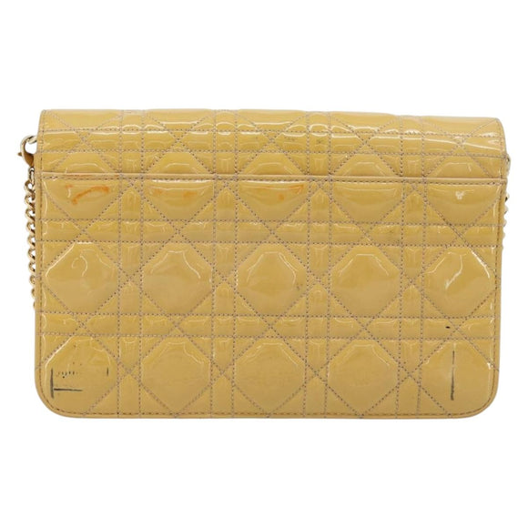 Christian Dior Canage Chain Shoulder Bag Patent Leather Beige Gold Auth 175889