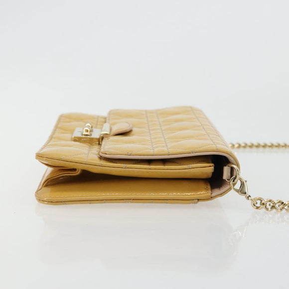 Christian Dior Canage Chain Shoulder Bag Patent Leather Beige Gold Auth 175889