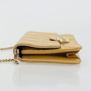 Christian Dior Canage Chain Shoulder Bag Patent Leather Beige Gold Auth 175889-4