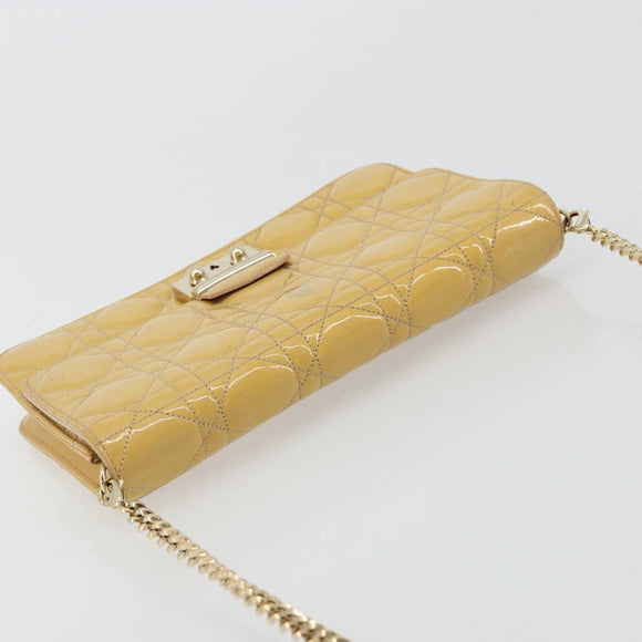 Christian Dior Canage Chain Shoulder Bag Patent Leather Beige Gold Auth 175889