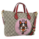 GUCCI GG Supreme Mystic Cat Hand Bag PVC 2way Beige Gold 473887 Auth 175893A-1