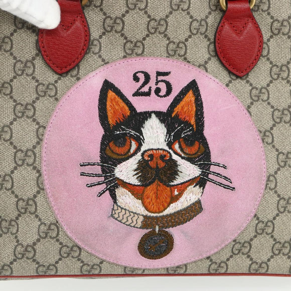 GUCCI GG Supreme Mystic Cat Hand Bag PVC 2way Beige Gold 473887 Auth 175893A