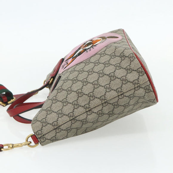 GUCCI GG Supreme Mystic Cat Hand Bag PVC 2way Beige Gold 473887 Auth 175893A