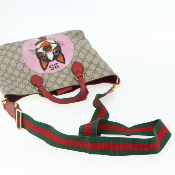 GUCCI GG Supreme Mystic Cat Hand Bag PVC 2way Beige Gold 473887 Auth 175893A