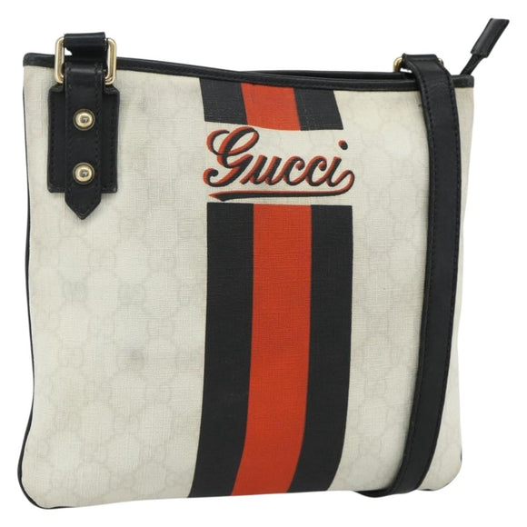 GUCCI GG Supreme Sherry Line Shoulder Bag PVC White Gold 239347 Auth 175897