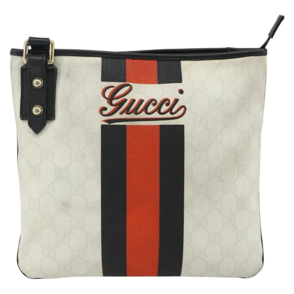 GUCCI GG Supreme Sherry Line Shoulder Bag PVC White Gold 239347 Auth 175897