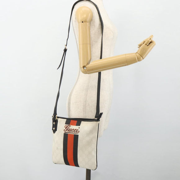 GUCCI GG Supreme Sherry Line Shoulder Bag PVC White Gold 239347 Auth 175897
