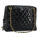 CHANEL Matelasse Chain Shoulder Bag Patent leather Black Gold CC Auth 175899-1