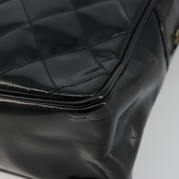 CHANEL Matelasse Chain Shoulder Bag Patent leather Black Gold CC Auth 175899