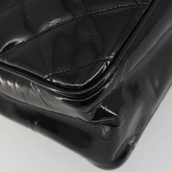 CHANEL Matelasse Chain Shoulder Bag Patent leather Black Gold CC Auth 175899