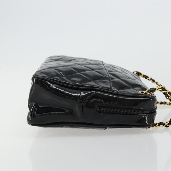 CHANEL Matelasse Chain Shoulder Bag Patent leather Black Gold CC Auth 175899