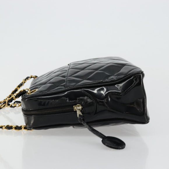 CHANEL Matelasse Chain Shoulder Bag Patent leather Black Gold CC Auth 175899