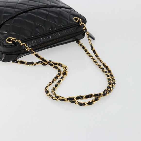 CHANEL Matelasse Chain Shoulder Bag Patent leather Black Gold CC Auth 175899