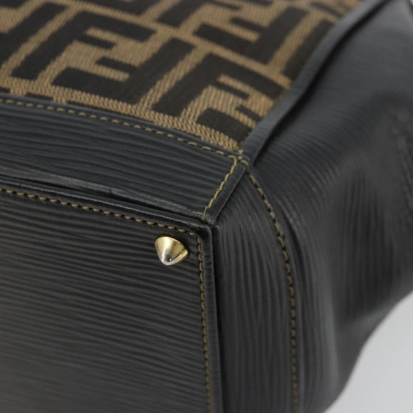 FENDI Zucca Canvas Handtasche Braun Schwarz Auth 175903